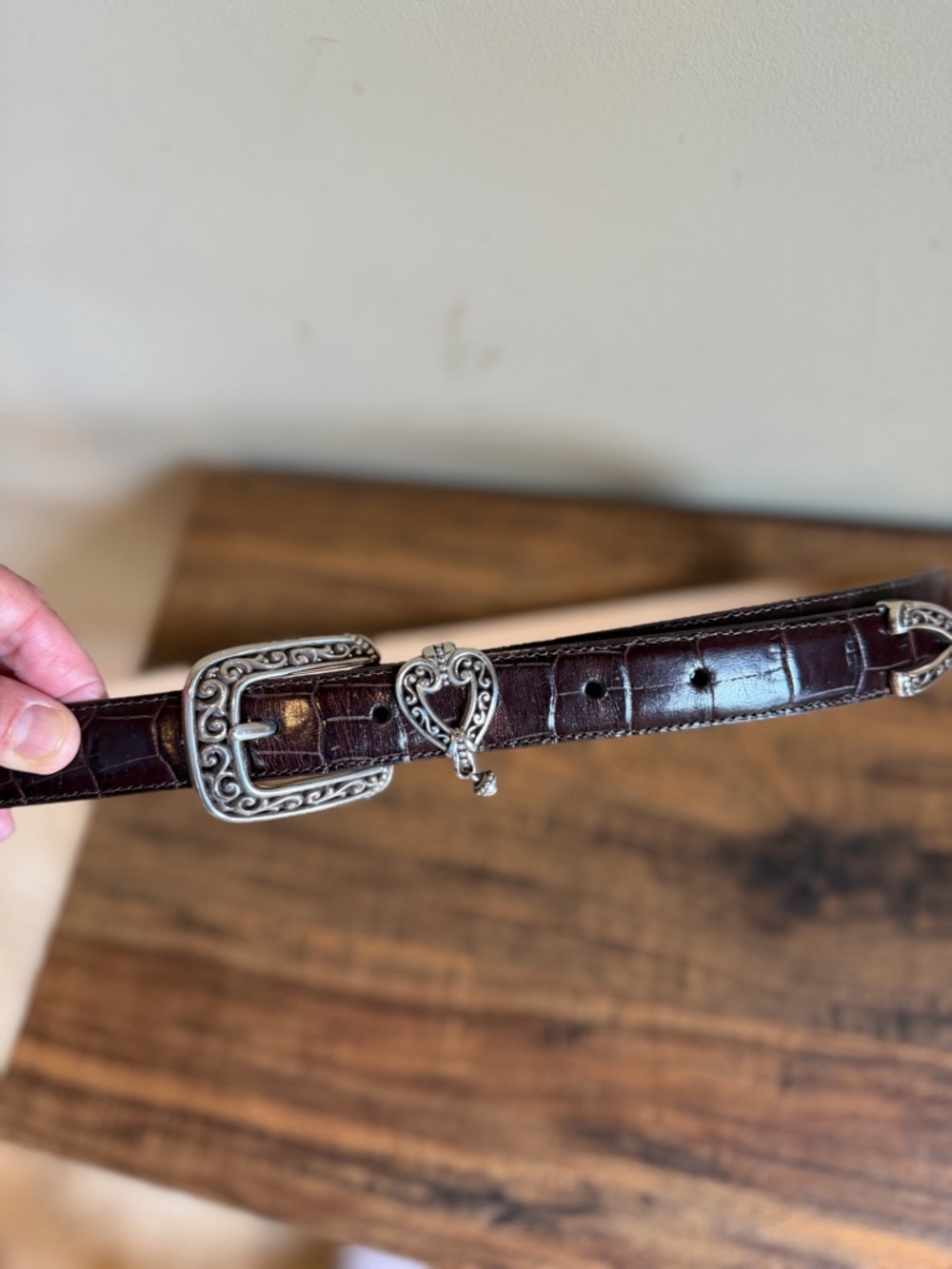 Brighton Womens Belt Brown Leather Belt Silver Buckle Heart large